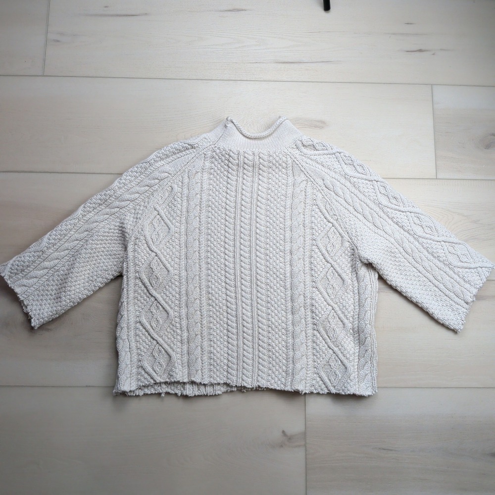 J.Crew Always Oarsman Cable Knit Roll Neck Sweater Womens L Cream Ivory Chunky - Picture 4 of 8
